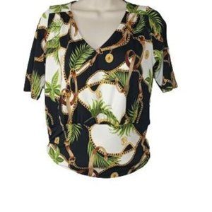 DNA Couture Equestrian Floral Print Fitted Knit Crop Top